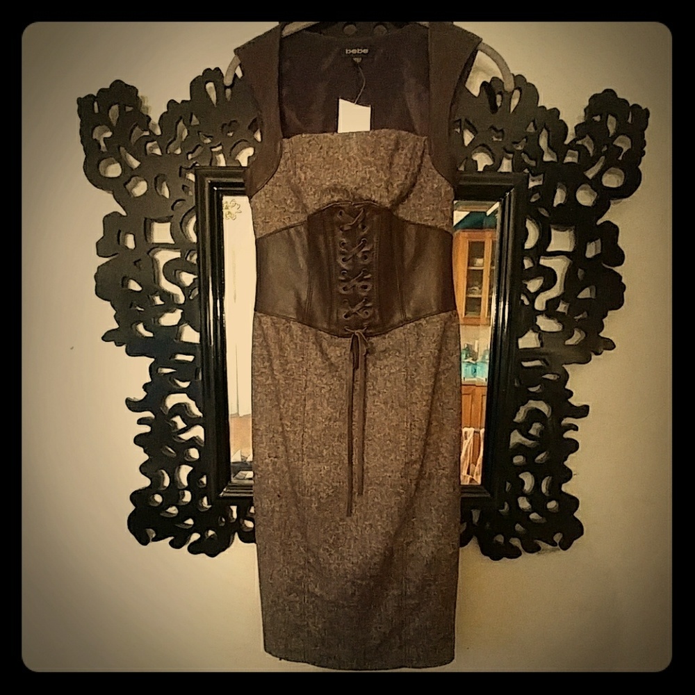 Bebe Tweed Dress with Leather trim sz 2
